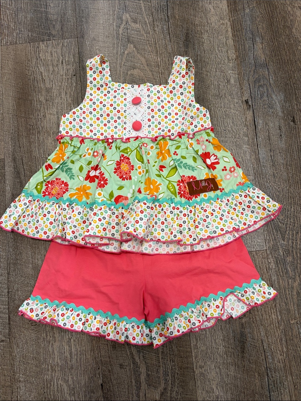 Girls' Coral Pink Floral Ruffle Tank & Shorts Matching Set NWT